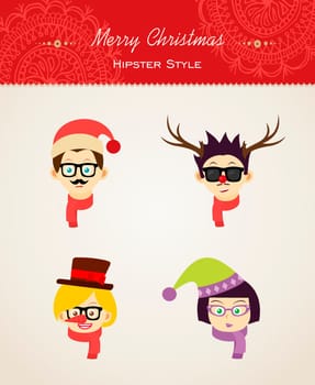 Merry Christmas Hipster people style illustration. EPS10 vector file organized in layers for easy editing.