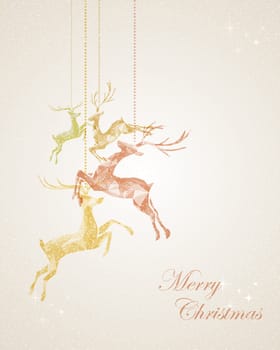 Vintage Merry Christmas abstract texture reindeer postal card illustration. EPS10 vector file organized in layers for easy editing.