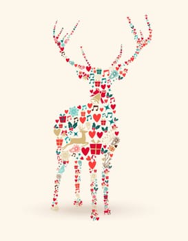 Christmas holiday colors elements reindeer shape greeting card composition. EPS10 vector file organized in layers for easy editing.