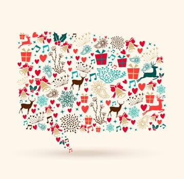 Merry Christmas colorful icons social media speech bubble shape composition. EPS10 vector file organized in layers for easy editing.