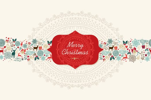 Vintage Christmas greeting card. Holidays elements seamless pattern background. EPS10 vector file organized in layers for easy editing..