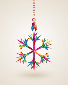 Christmas holiday snowflake hanging bauble rainbow colors triangles composition. EPS10 vector file organized in layers for easy editing.