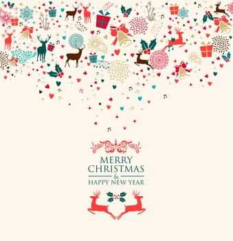 Retro Christmas splash colors elements postcard background. EPS10 vector file organized in layers for easy editing.