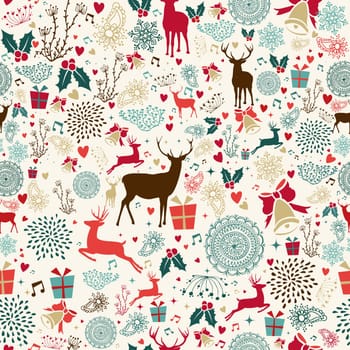 Vintage Christmas elements seamless pattern wrapping background. EPS10 vector file organized in layers for easy editing.