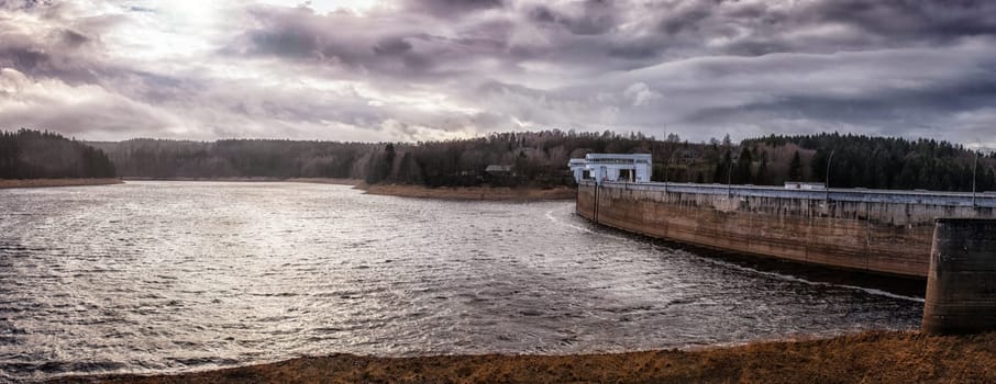 Dam in cloudy sky