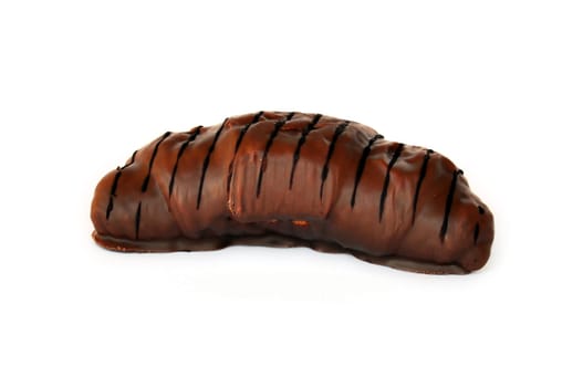 Chocolate croissant dessert sweet snack on white background.