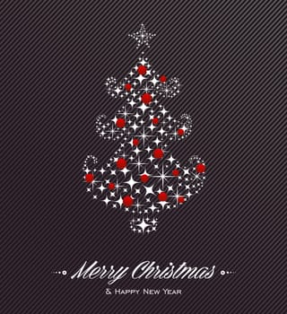Merry Christmas and Happy New Year 2014 contemporary pine tree stars composition card. EPS10 vector file organized in layers for easy editing.