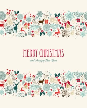 Vintage Merry Christmas greeting card seamless pattern background. EPS10 vector file organized in layers for easy editing.