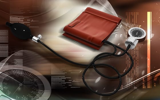 Digital illustration of sphygmomanometer in colour background