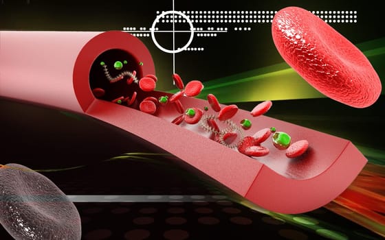Digital illustration of blood cell in colour background
