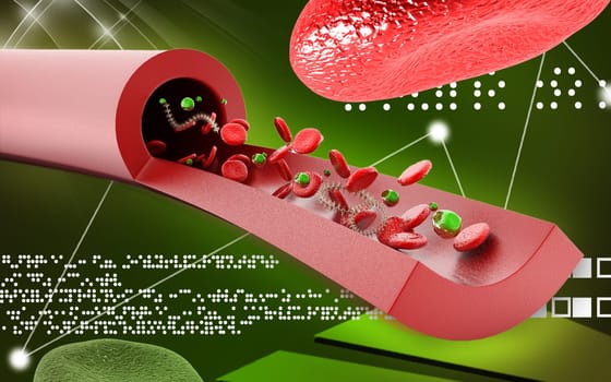 Digital illustration of blood cell in colour background