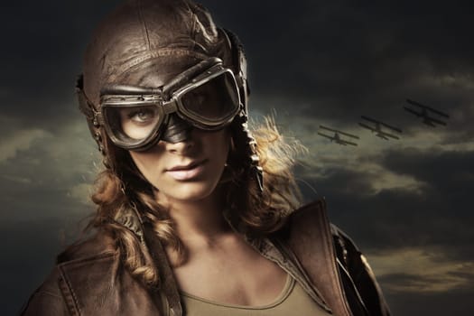 Hero woman airplane aviator