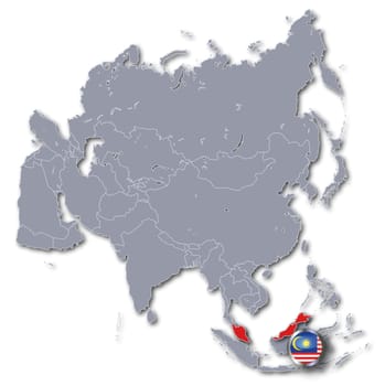 Map of Asia with Malaysia