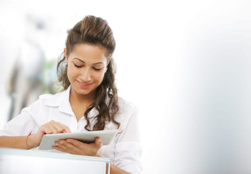 Handsome businesswoman  using his digital tablet