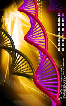 Digital illustration DNA structure in colour background