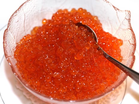 Large plate with red caviar