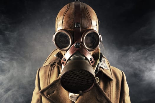 grunge portrait man in gas mask