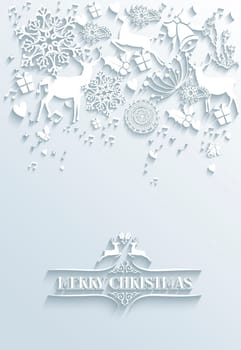 Merry Christmas and Happy new year contemporary 3d white elements greeting poster design. EPS10 vector illustration with transparency layers.