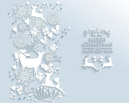 Merry Christmas and Happy new year contemporary white winter elements greeting card design. EPS10 vector illustration with transparency layers.