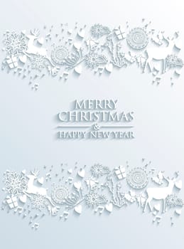 Merry Christmas and Happy new year contemporary 3d white elements greeting card design. EPS10 vector illustration with transparency layers.