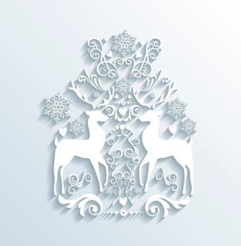 Merry Christmas and Happy new year contemporary ornamental white elements greeting card design. EPS10 vector illustration with transparency layers.