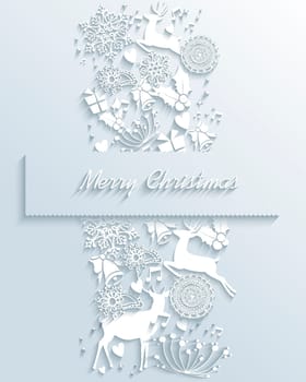 Merry Christmas contemporary white 3d decorative elements greeting postcard design. EPS10 vector illustration with transparency layers.