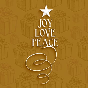 Merry Christmas text tree joy love and peace with seamless pattern background. EPS10 vector file organized in layers for easy editing.