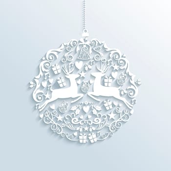 Merry Christmas contemporary white elements bauble greeting card design. EPS10 vector illustration with transparency layers.