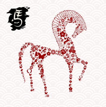 2014 Chinese New Year of the Horse eastern elements composition. Vector file organized in layers for easy editing.