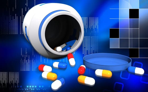 Digital illustration of capsule bottle in colour background