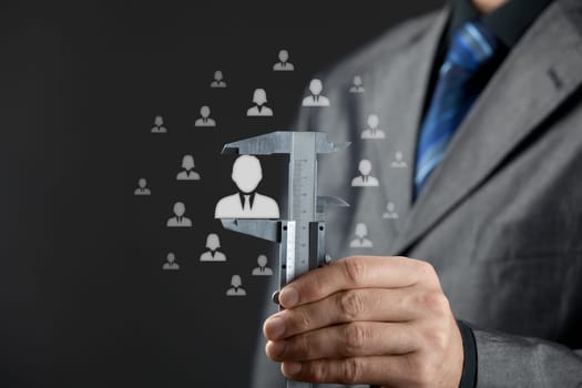 Human resources officer measure career growth, employee improving, merit for company or success of employee concept..