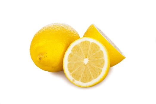 Fresh lemons against a white background