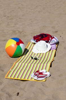 Recreation and leisure on the sandy beach in summer