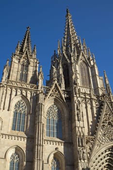 The Cathedral of the Holy Cross and Saint Eulalia (Barcelona, Spain). Vertically.