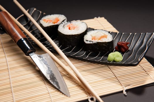 Sushi with Japanese chef's knife
