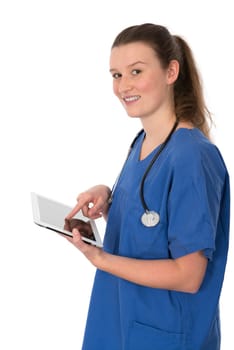 Young doctor works with tablet PC