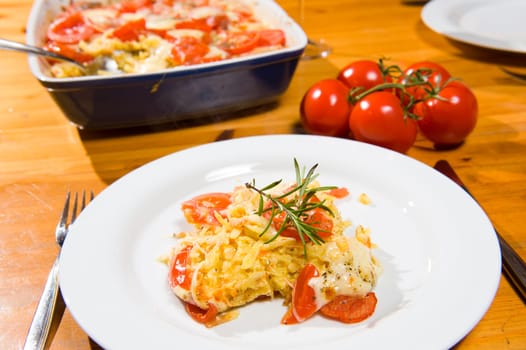 Casserole with tomatoes and cheese