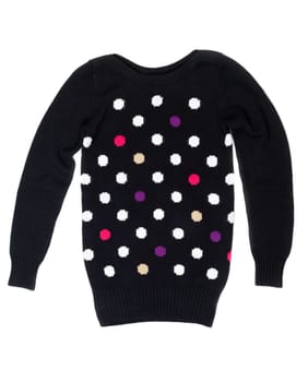Black sweater with a pattern of polka dots. Isolated on white