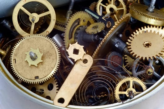Detail (close-up) of the parts of clockwork mechanism in the can - canned time