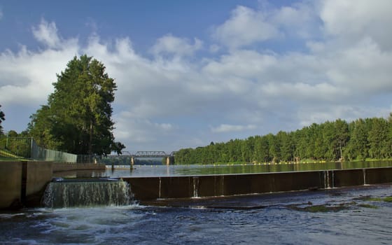 The Nepean River weir near Penrith with the Victoria bridge in the background