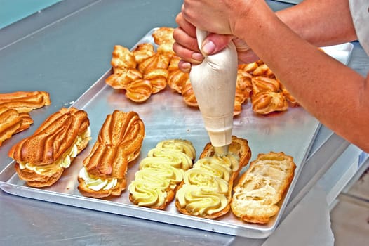 Production of biscuits in the confectionery plant,studded cream muffins