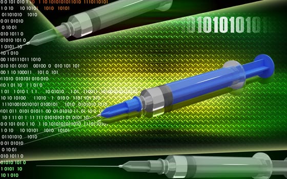 Digital illustration of syringe in colour background