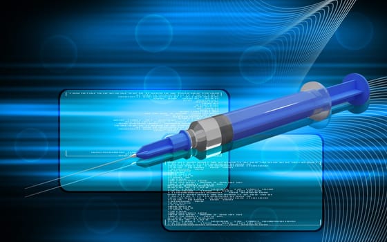 Digital illustration of syringe in colour background