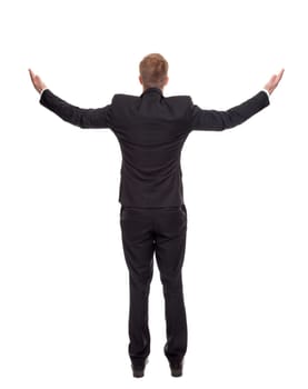 Back view of a businessman presenting your ad