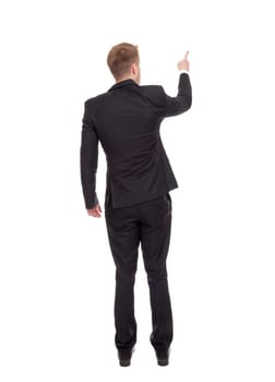 Back view of a business man pointing finger