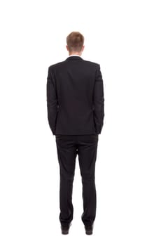 Back view of a businessman isolated on white