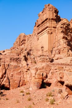 Ancient tombs carved in the rock in Petra, Jordan