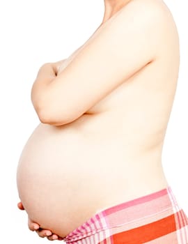 Belly of a nine month pregnant woman