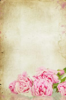 Pink roses on brown vintage cartboard paper background