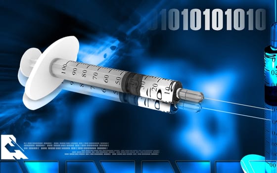 Digital illustration of syringe in colour background